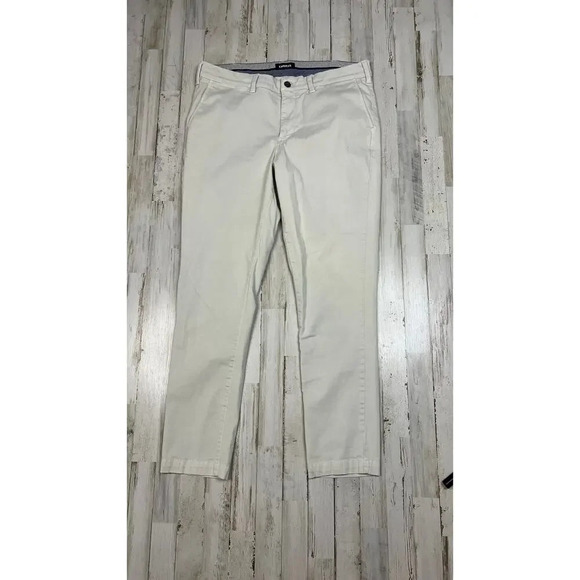 Express Men's Skinny Khaki Pants Beige Size 36x32 Flat Front Slim Fit‎ - Picture 1 of 4